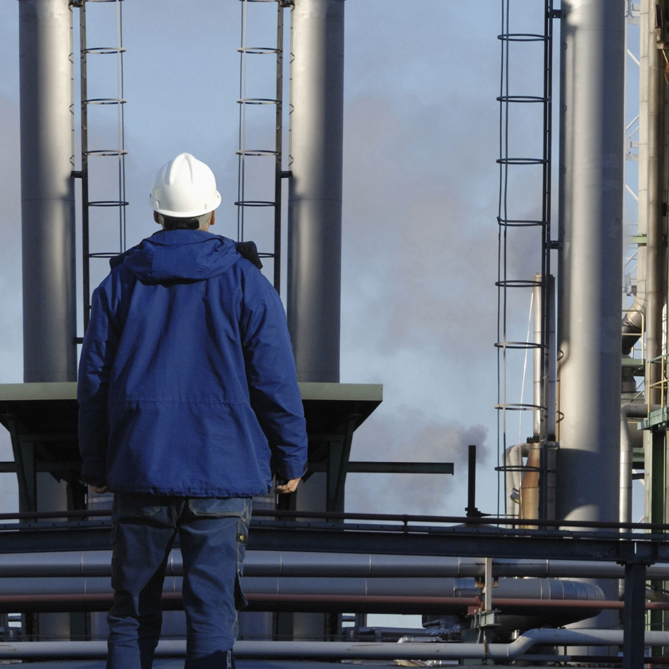 Engineer overlooking factory plant