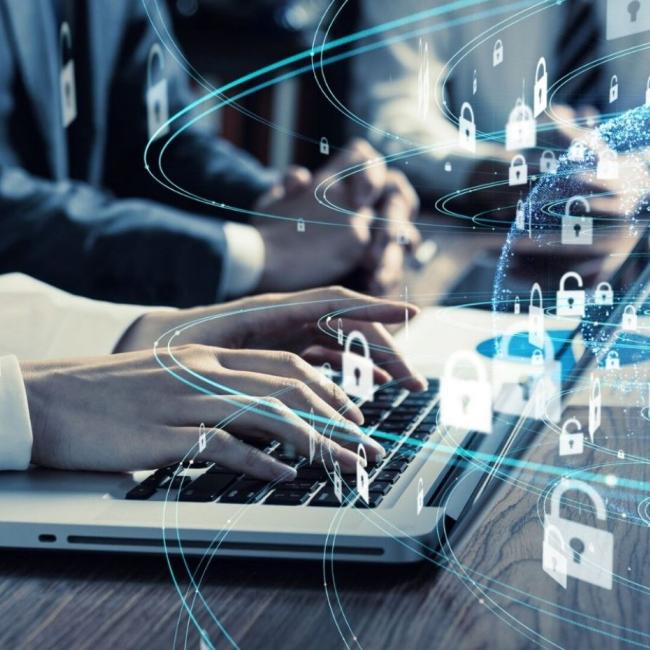 Cybersecurity representation with lock encompassing data